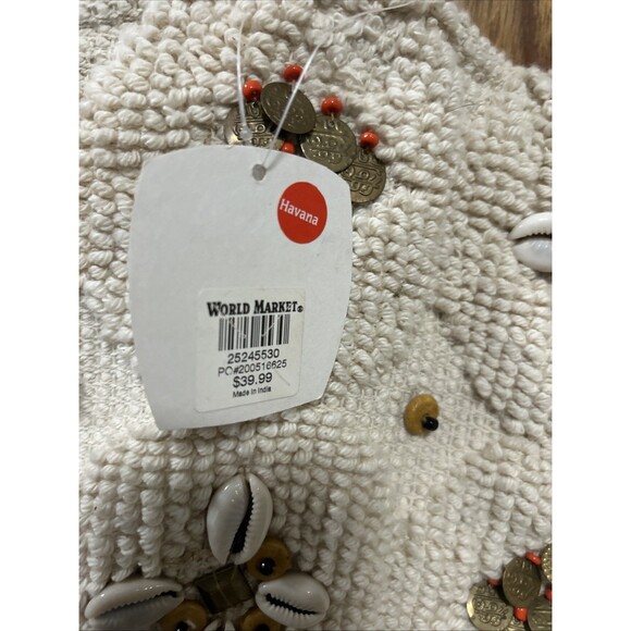 NWT World Market Beige Shopping Tote Bag Havana Shells Beads Coins Beach - Picture 5 of 8